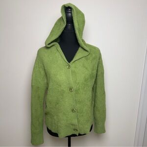 Gina Benotti Green Fuzzy Sweater Hooded Cardigan Size Small 36/38 Hoodie